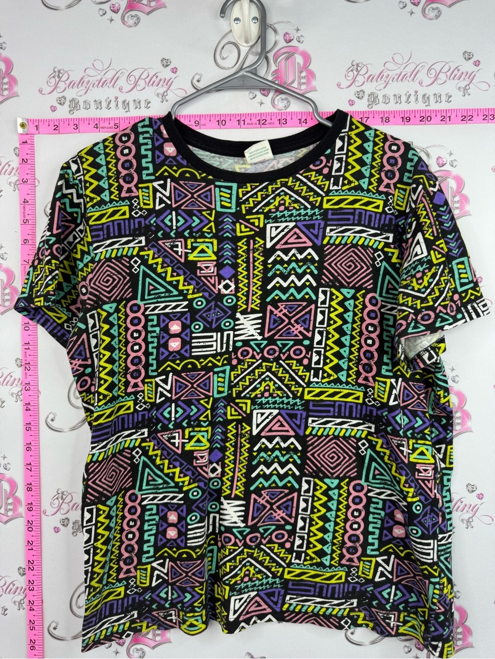 Urban Heritage festival T-shirt Black Tee with Neon Geometric Print